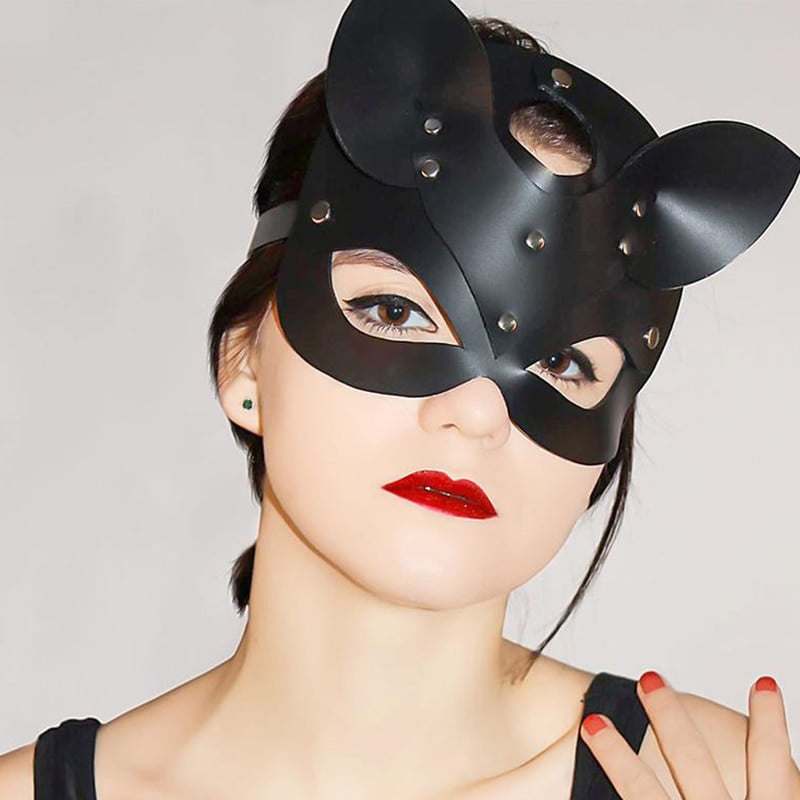 Fullyoung New Sexy Leather Cat Mask Bdsm Fetish Cat Head Black Half Eyes Cosplay Face Adult Halloween Masquerade Party Masks - Image 4