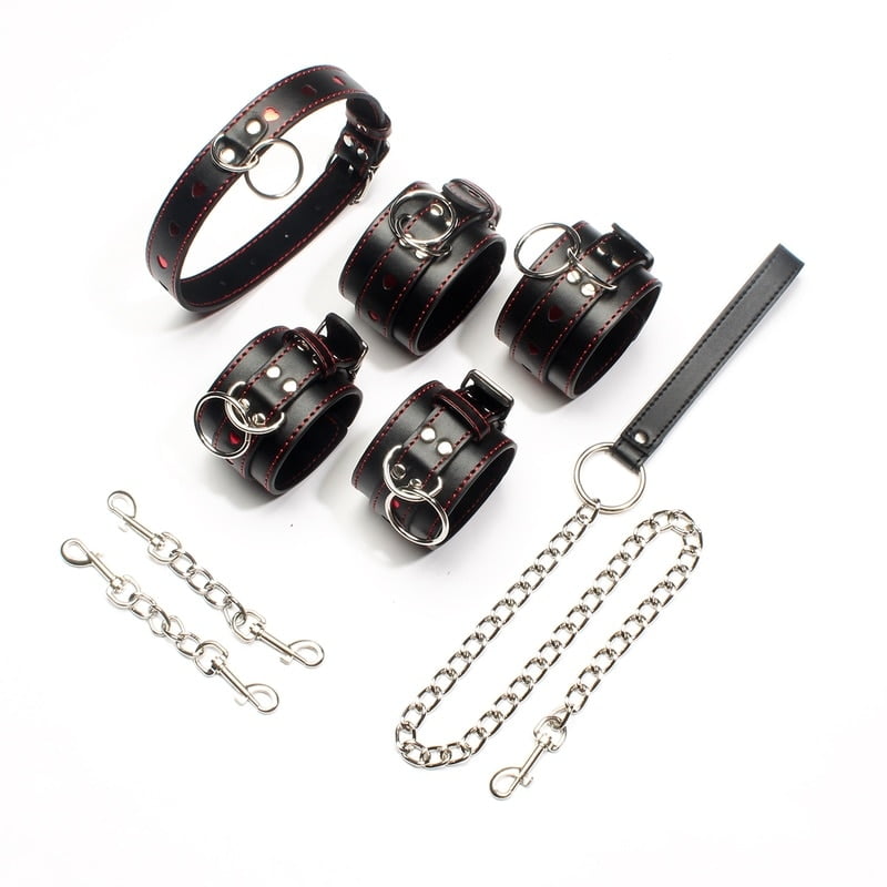 Leather Metail Heart Sex Handcuffs Ankle Cuffs and Collar Slave Bdsm Bondage Set Sex Toys for Couples Erotic Womens Lingerie - Image 2
