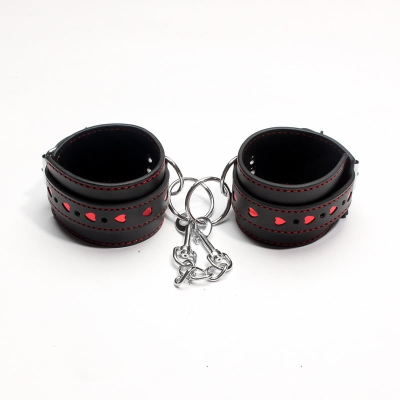 Leather Metail Heart Sex Handcuffs Ankle Cuffs and Collar Slave Bdsm Bondage Set Sex Toys for Couples Erotic Womens Lingerie - Image 3